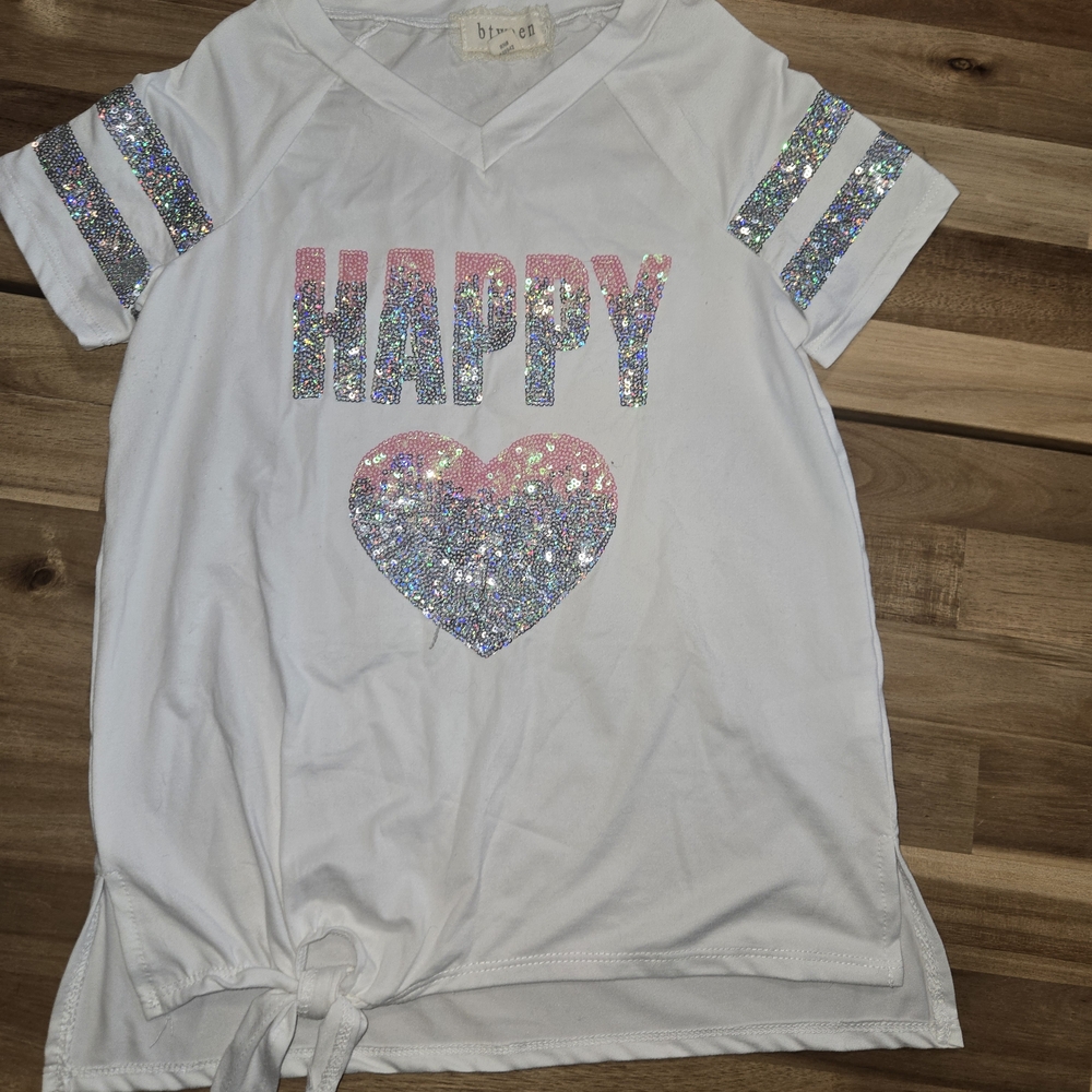 btween White Tee with Glitter Accents